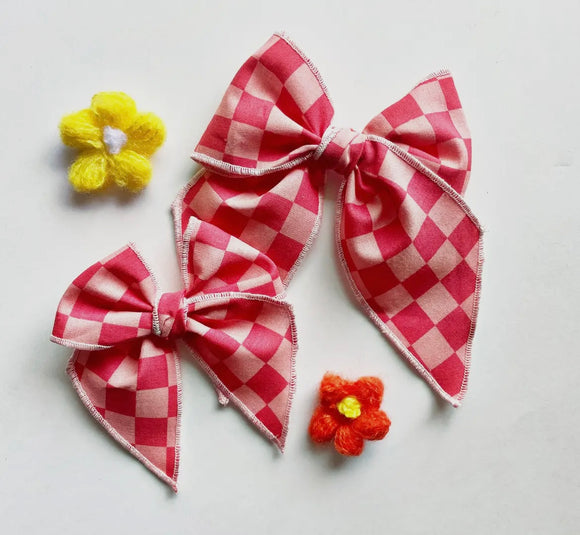 Pink & Salmon Checkered Bow