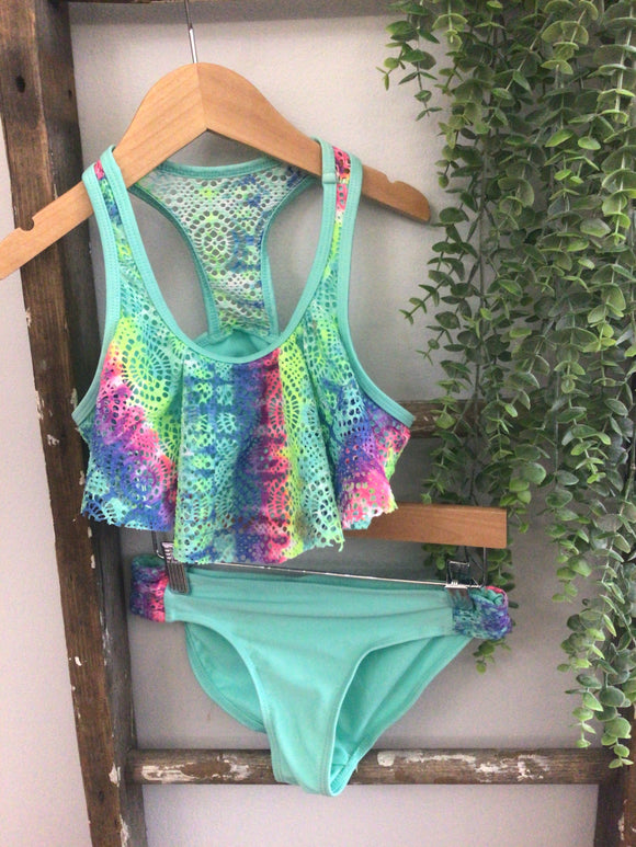 Teal and rainbow swimsuit-7/8