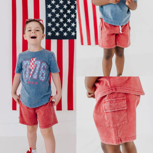 Red cargo shorts