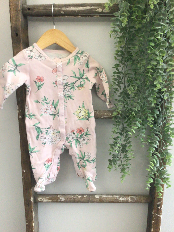 Pink flower button sleeper-3M