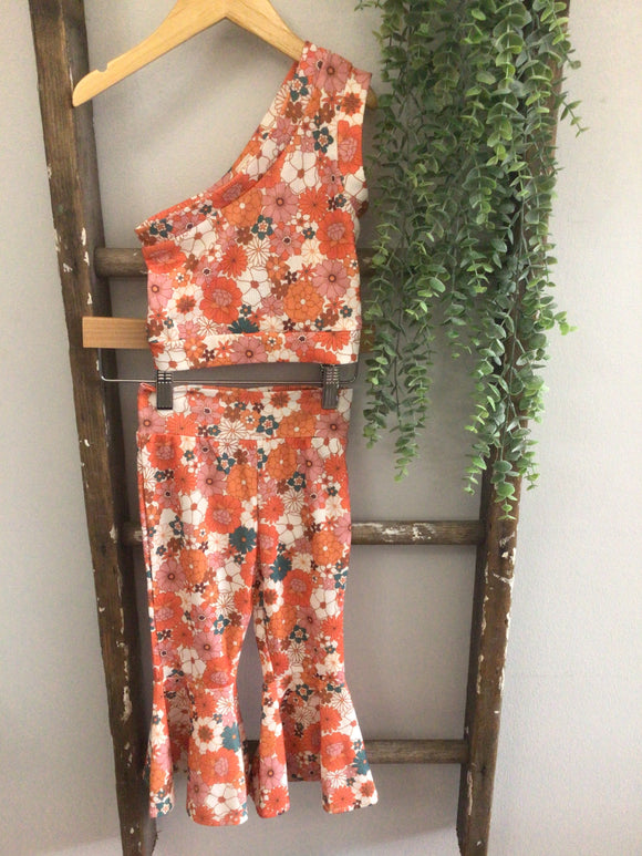 One shoulder floral flare set-4/5