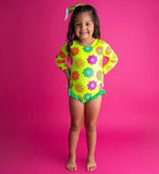 Green Flower Rash Guard Swimsuit