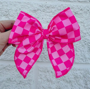 Pink Check Nylon Bow