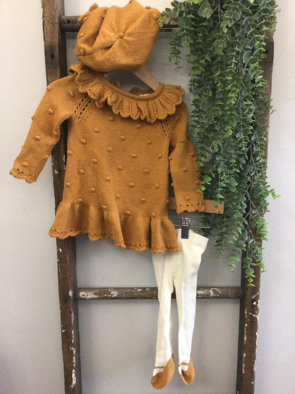 Yellow dress with tights and hat-3/6M
