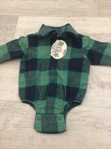 NWT green flannel onesie-3/6M