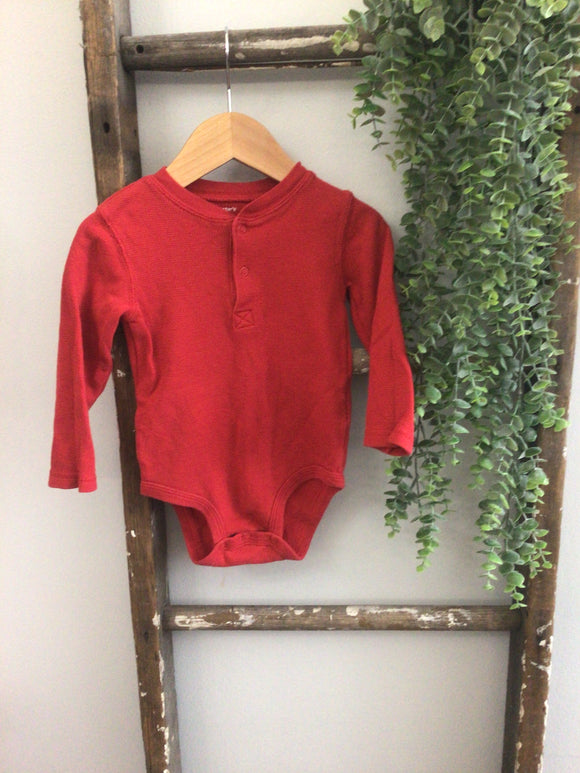 Red button waffle knit onesie-24m