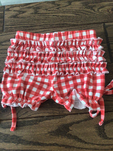 Red & white check ruffle shorts-3t