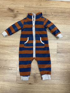 Navy & Brown Striped Fleece Jumpsuit - 9M