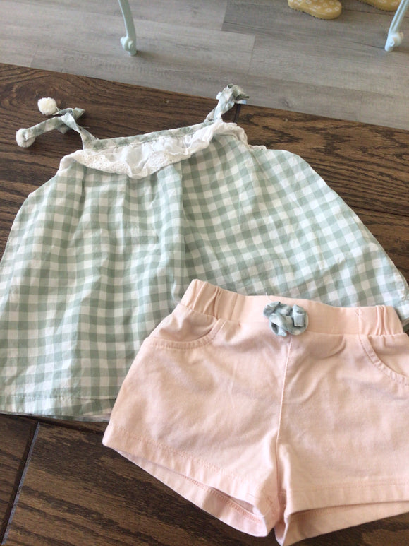 Green & pink checkered set-12M