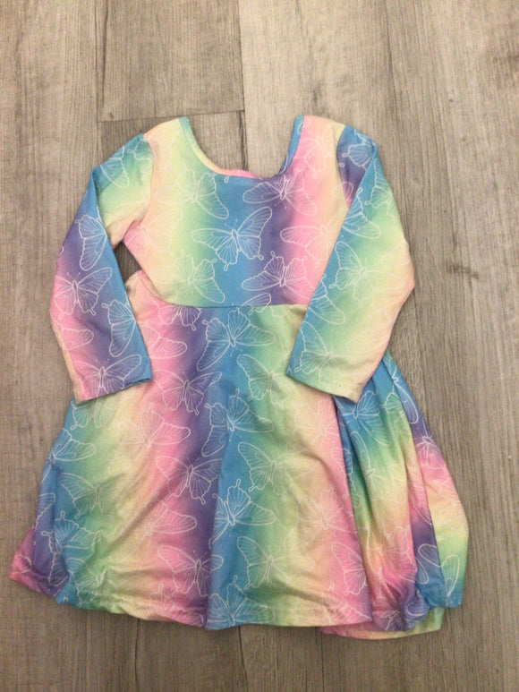 Rainbow long sleeve butterfly dress- 4T