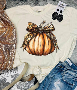 Pumpkin Leopard Bow Tee