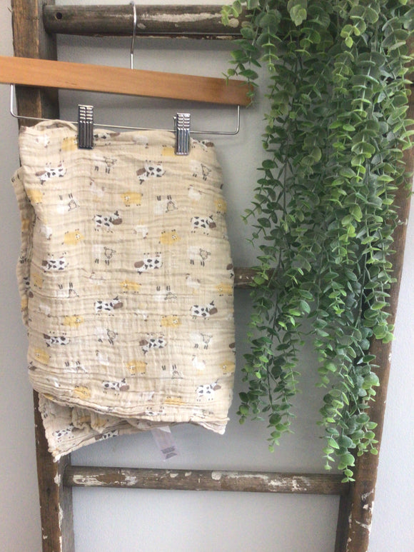 Farm animal muslin swaddle