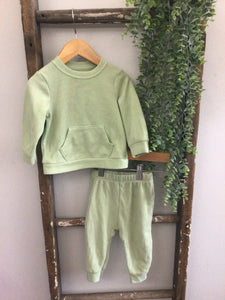 Cat & Jack green waffle knit set-6/9m