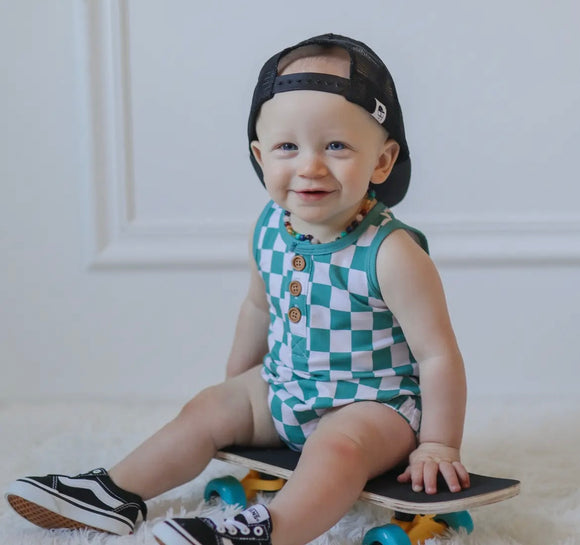 Sage Check Romper