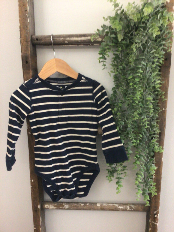 Blue & white striped button onesie- 24m