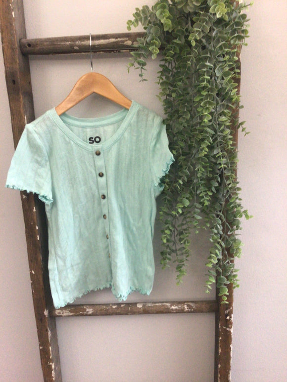 Teal button ruffle top-10/12