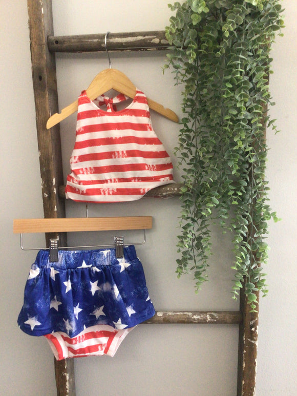 Red, white, and blue halter top skirt set-18/24M
