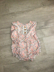 Grey floral ruffle romper- 12m