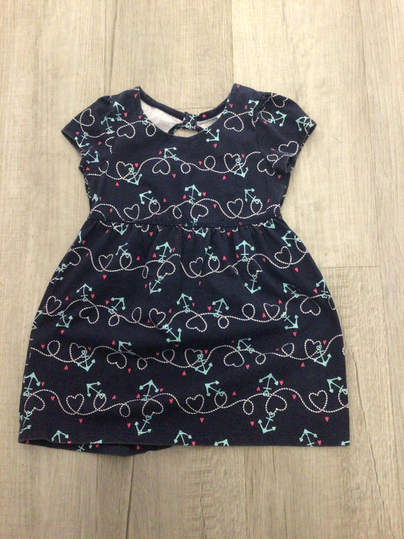 Navy Blue Heart Anchor Dress - 3T