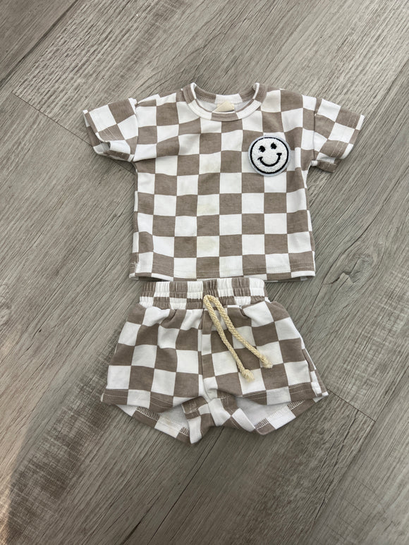 Tan Check Smiley Set - NB