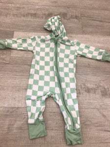 Dream big sea foam check hooded romper-3/6