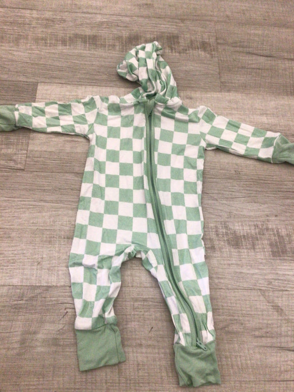 Dream big sea foam check hooded romper-3/6