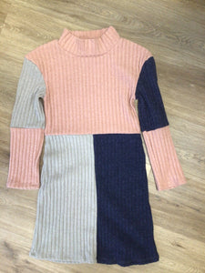 Pink, Grey, & Navy Ribbed Dress - 10