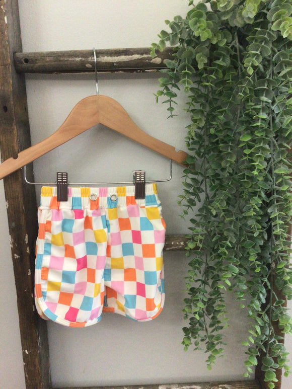 Charlie’s closet rainbow check swim trunks-0/3m