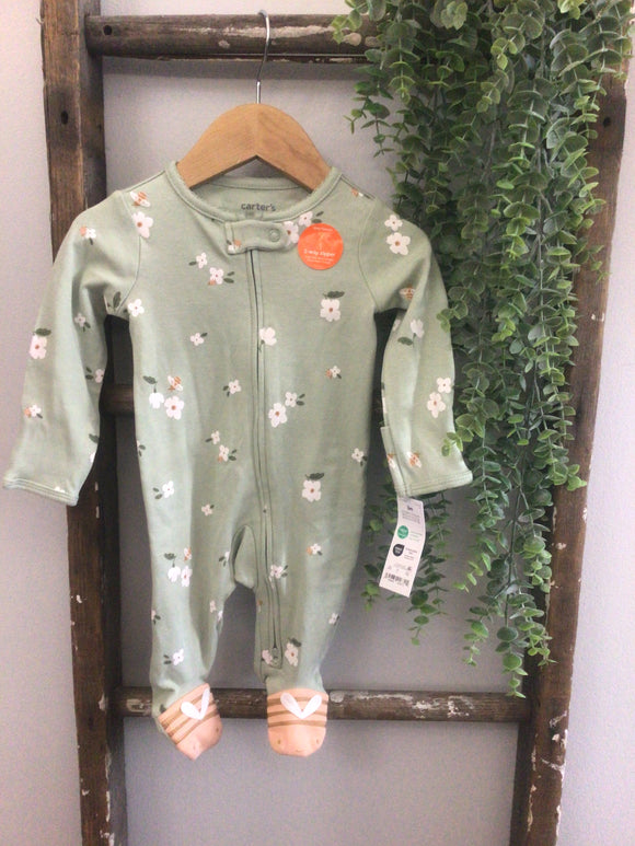 NWT Carter’s green floral sleeper-3M
