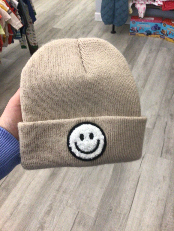 Tan smiley baby beanie