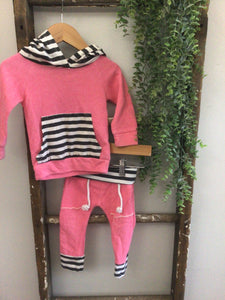 Pink & Black/white stripe set-6/12M