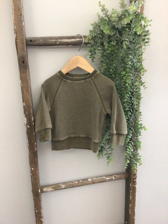 Lenox James green waffle pullover- 6/12M