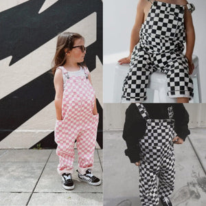 Pink & Black Checkered Overalls