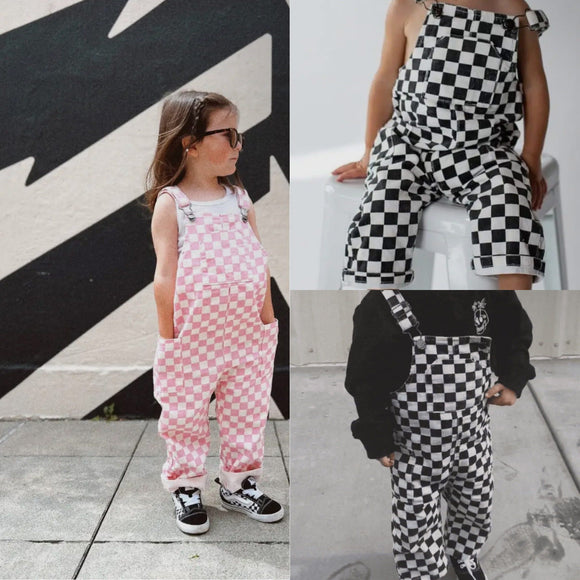 Pink & Black Checkered Overalls