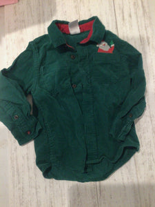 Green Santa pocket button up-18/24M