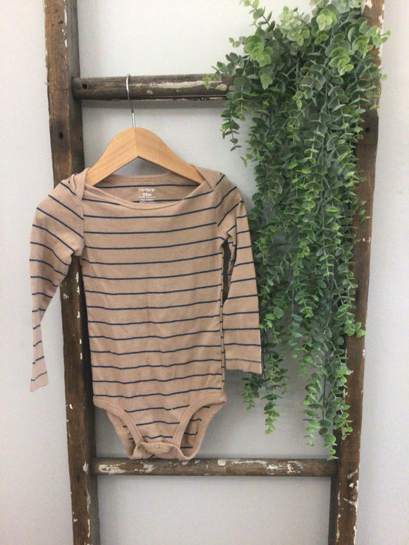 Navy blue & tan striped onesie-24m