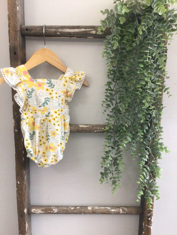 Yellow floral bubble romper-3/6M