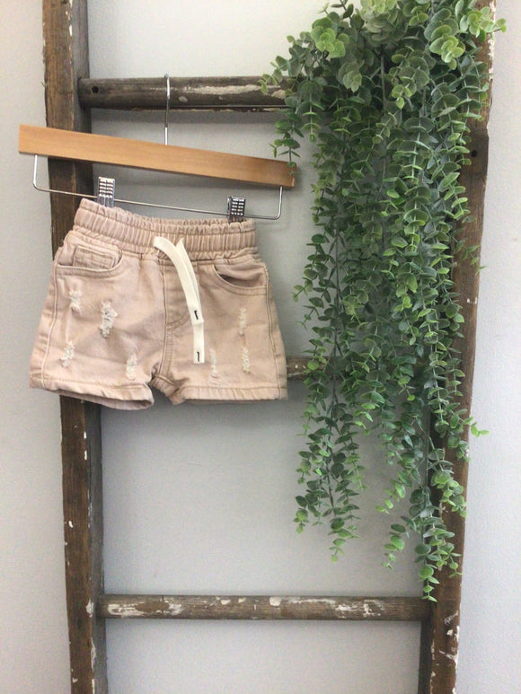 O+S tan distressed shorts-12/18M