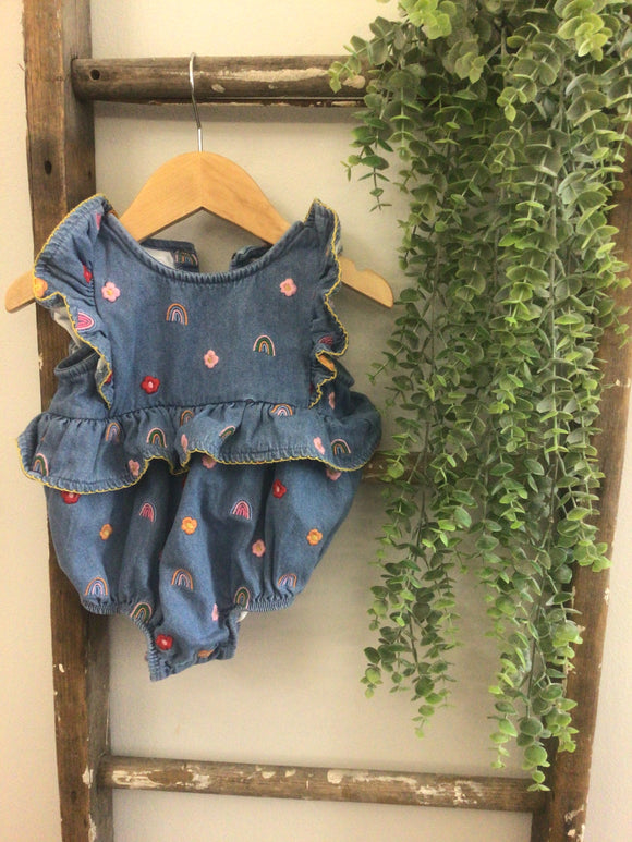 Mudpie rainbow and flower romper-9/12M