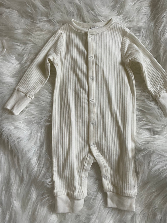 White Ribbed Romper 0/3M