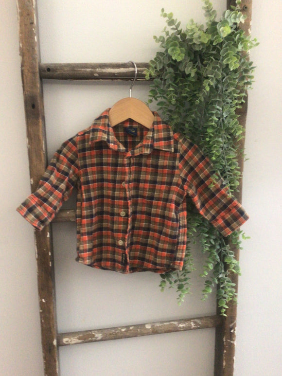 Orange/brown/ blue flannel- 12M