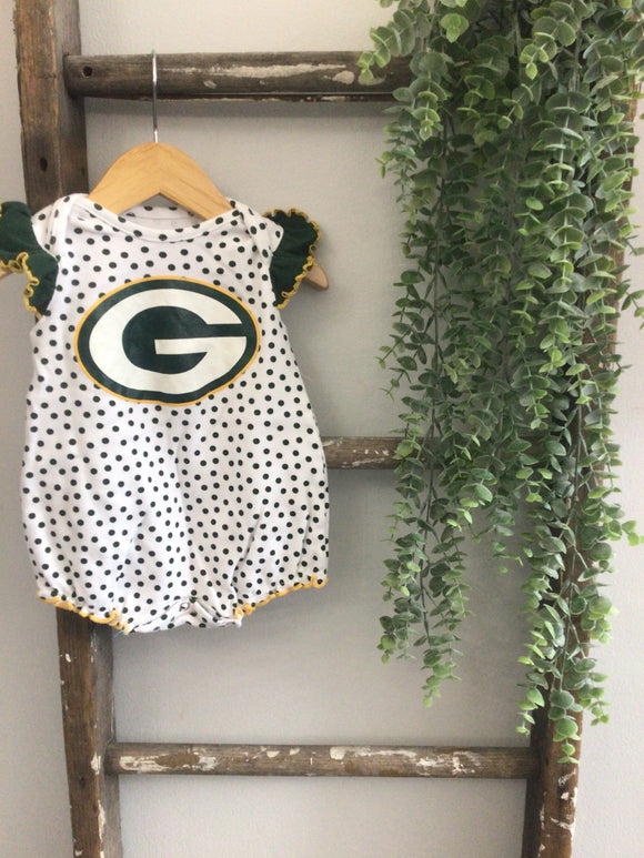 Green Bay polka dots romper-3/6M