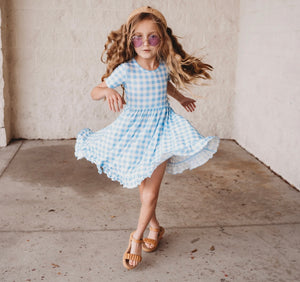 Blue Gingham Ruffle Dress