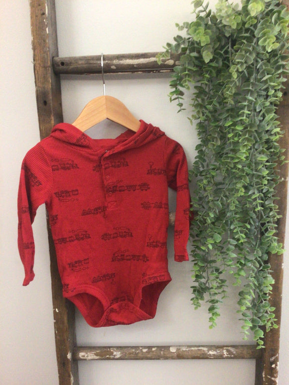 Red hooded train onesie-18m