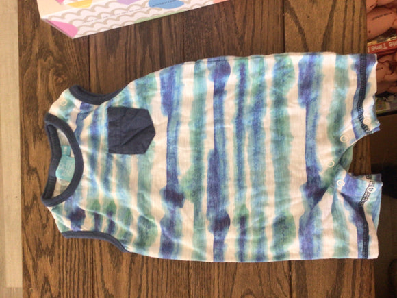Blue striped romper- 9/12m