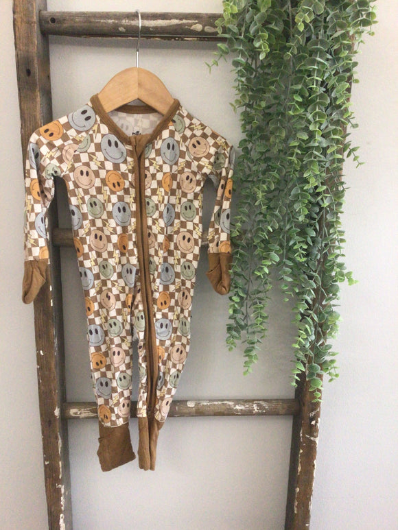 Millie+roo check smiley bamboo sleeper-3/6M