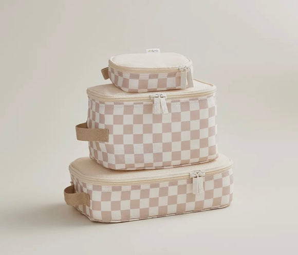 Taupe Checkered Pack Like A Boss Packing Cubes