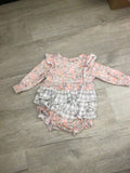 Grey floral ruffle romper- 12m