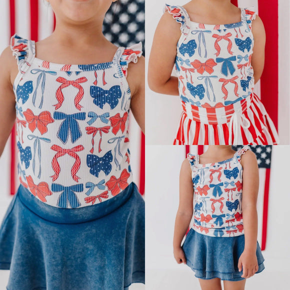 Red White & Bow Ribbed Tank