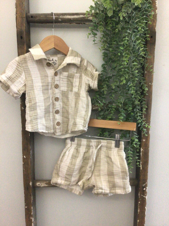 Tan and white striped set-12/18M